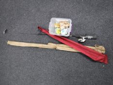 A box containing three fly rods together with a Shakespeare Micro Cast spool,