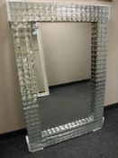 A contemporary all glass rectangular mirror 80 cm x 122 cm