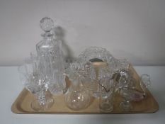 A tray containing a lead crystal whisky decanter together with a quantity of lead crystal drinking