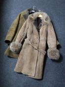 Two 3/4 length sheepskin coats (one with a belt)