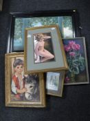 A collection of colour prints, oil on canvas, pictures,