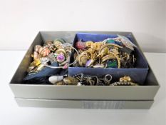 A box containing a large quantity of assorted costume jewellery
