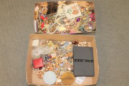 Two boxes containing a large quantity of costume jewellery