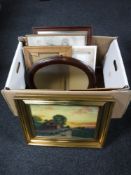 A box containing continental school pictures and prints including religious study,
