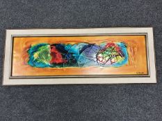 Continental school : Modernist study, textured oil on canvas, indistinctly signed, framed.