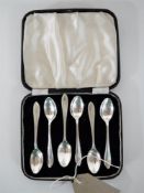 A cased set of six silver teaspoons