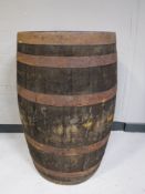 A coopered oak barrel