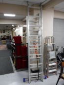 A two piece aluminium extending ladder,