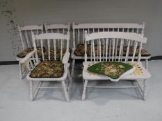 A triple section painted corner bench,