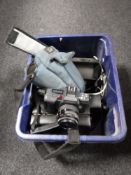 A box containing Yashica camera in bag, cased Cine camera,