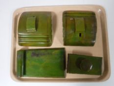 Two green Bakelite art deco desk stands,