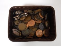 Two tubs of pre decimal British coins including Georgian pennies, half pennies, threepenny pieces,