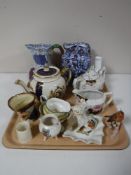A tray containing a Ringtons coronation tea pot, Ringtons Maling Chintz jug, a Masons water lily,