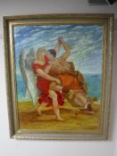 A gilt framed oil on canvas depicting Prince Charles and Lady Diana,