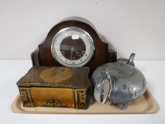 An oak cased Smiths mantel clock, together with a Cloisonne lidded dish,