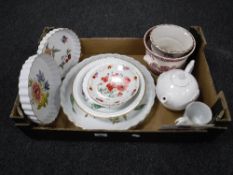 A box of Royal Worcester flan dishes, Spode stafford flowers gilded dish, Royal Legion plate,