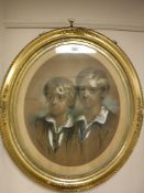 William Crawford : Portrait study of two young boys, colour chalks, 52cm x 62cm,