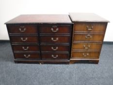 A mahogany four drawer filing chest with red leather inset panel and a similar two drawer filing