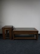 An oak two tier coffee table and matching lamp table