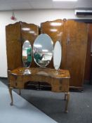 A three piece walnut Queen Anne style bedroom suite