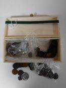 A box of coins, copper pennies etc.