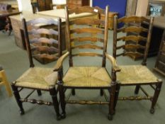 A set of six oak rush seated farmhouse style dining chairs (6)