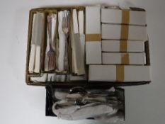 A quantity of boxed Sheffield plate table cutlery
