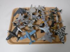 A tray containing twenty die cast airplanes on stands