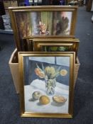 A box of eight gilt framed continental school oils