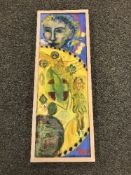 Paul Furneux : An abstract study depicting figures, oil on canvas, 30cm x 90cm,