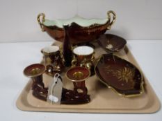 A tray containing seven pieces of Carlton ware Rouge Royale china
