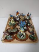 A tray containing fourteen Border Fine Arts birds, including Kingfishers, Pheasant, Owl,