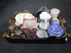 A box of Maling lustre vase, Ringtons ware, Maling dinner plates, Arthur Wood lustre vase,