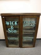 A Victorian and later oak glazed door display cabinet 'Wick & Son Bakers',