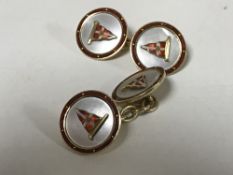 A pair of 18ct gold Mother of pearl and enamelled yachting squadron cufflinks