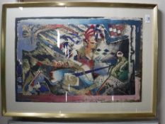 A contemporary framed Robert Kostuck embossed silk screen print - Hands of fate II signed in pencil