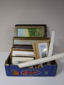 A box of framed pictures and prints - oak framed print King Edward VII,