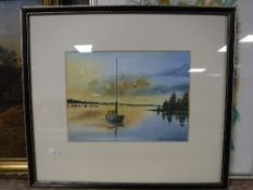 Three framed watercolours, a framed oil and a pastel - Fred Bottomley village scene, W.