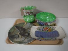 A tray containing Maling Peony rose jug and shallow bowl,