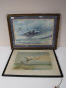 A gilt framed Roger Greene print of a hurricane, together with an antiquarian framed print,