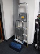 Two sets of aluminium folding steps,