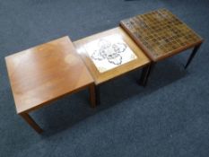 Two Danish teak tiled topped coffee tables and one other
