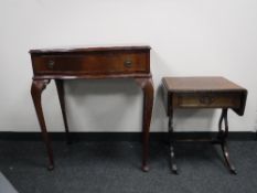 A shaped mahogany hall table and a drop leaf sofa table