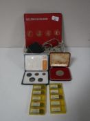 A small collection of coins, antique copper coins, six pence pieces etc.