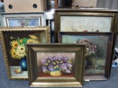 Five framed continental school oils - still lifes