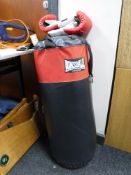 A Lonsdale punch bag with gloves