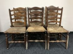 A set of six nineteenth century rush seated country chairs