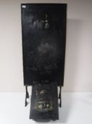 An antique brass hand painted French fire screen,