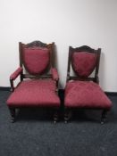 A Victorian mahogany ladies and gentleman's armchair