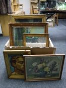 A box of continental school framed oils - still lifes,